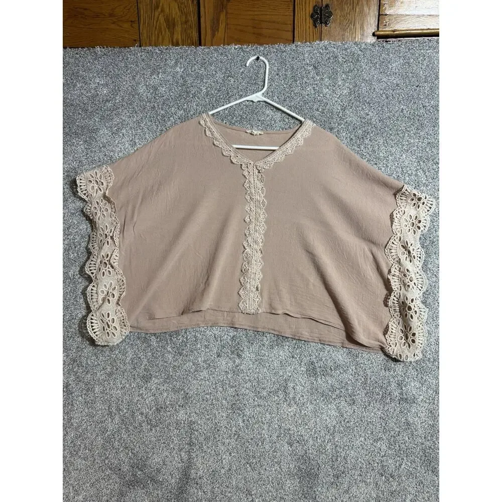 Crochet Trim Top Womens Medium Boho Cottagecore Feminine Boxy Ethereal Artisanal